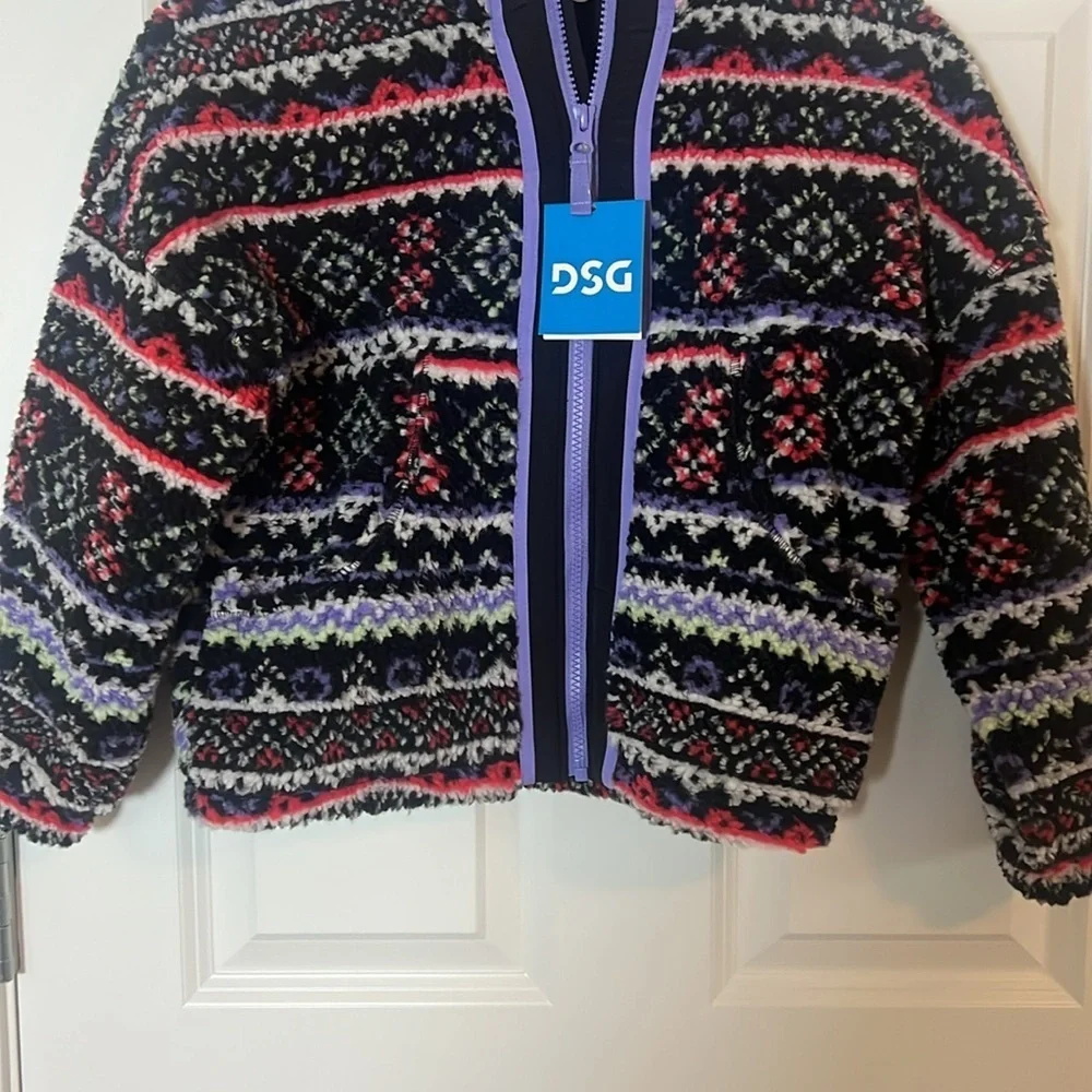 DSG Cozy Fleece Full Zip Girls Funky Flair Isle Multiple Sizes Small and XL